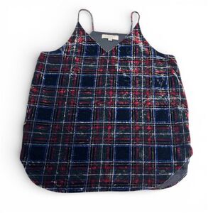 LOFT LOFT Plaid Velvet Tank Top V-Neck Spaghetti Strap Festive Party Glam Shirt